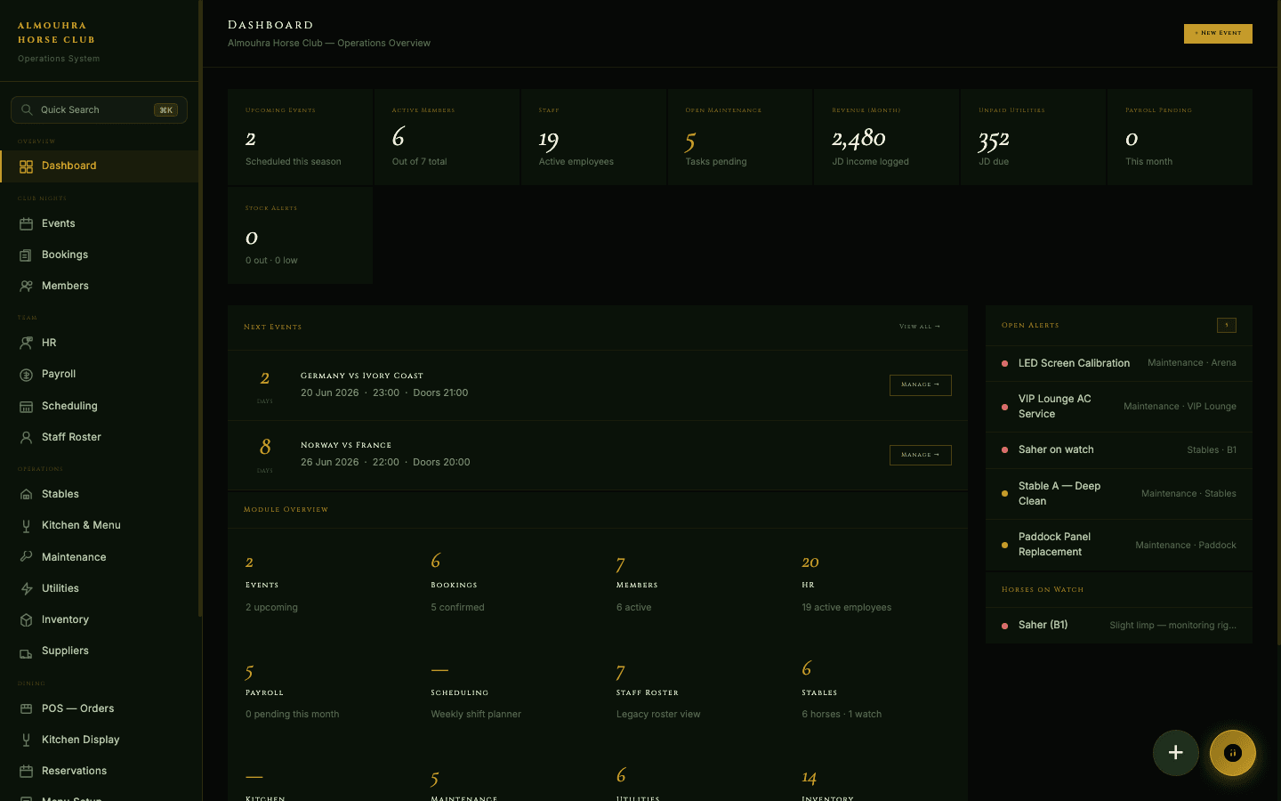 Al Mouhra OPS — Horse Club Operating System